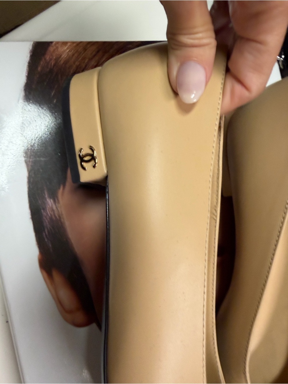 Chanel Two-Tone Beige and Black Leather Ballet Flats: FIRM - Picture 3 of 5